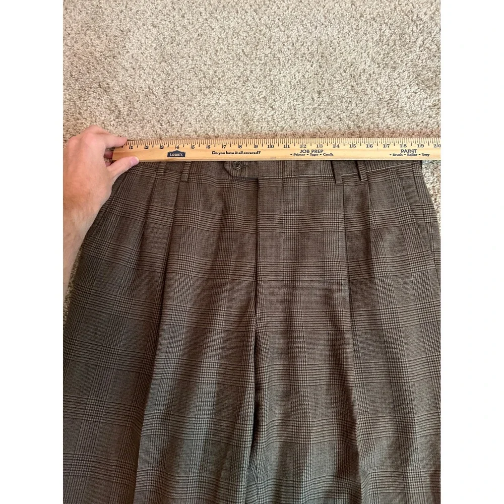 Jos A Bank Mens Suit 43R 38x30 Brown Glen Plaid 2-Piece Blazer Pleated Trousers